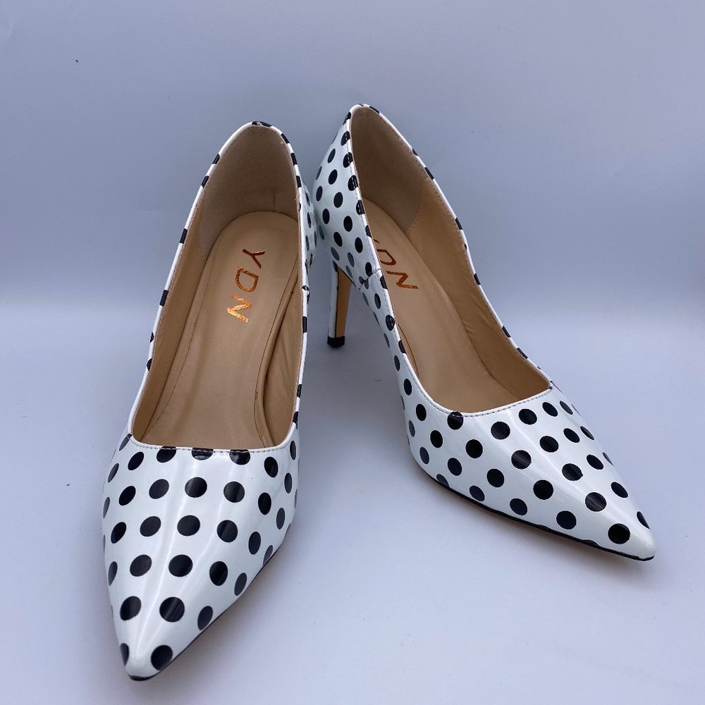 YDN Women Chic Polka Dot Pointed Toe Mid Heel Pumps